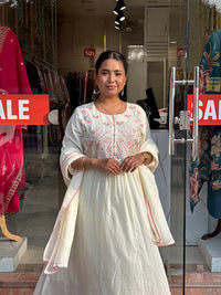 Floral Bloom Anarkali Set – Ivory Cream
