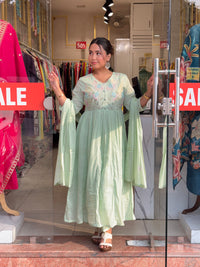 Floral Bloom Anarkali Set – Mint Green