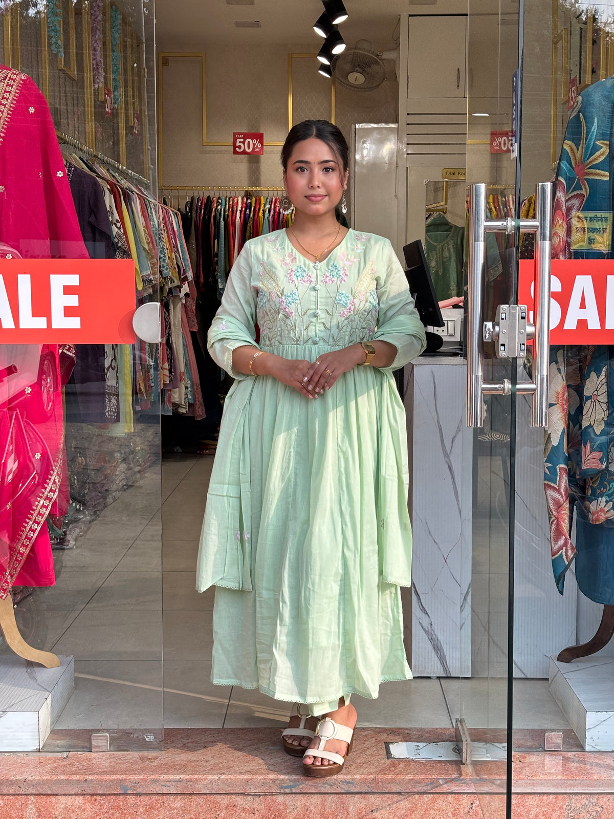 Floral Bloom Anarkali Set – Mint Green