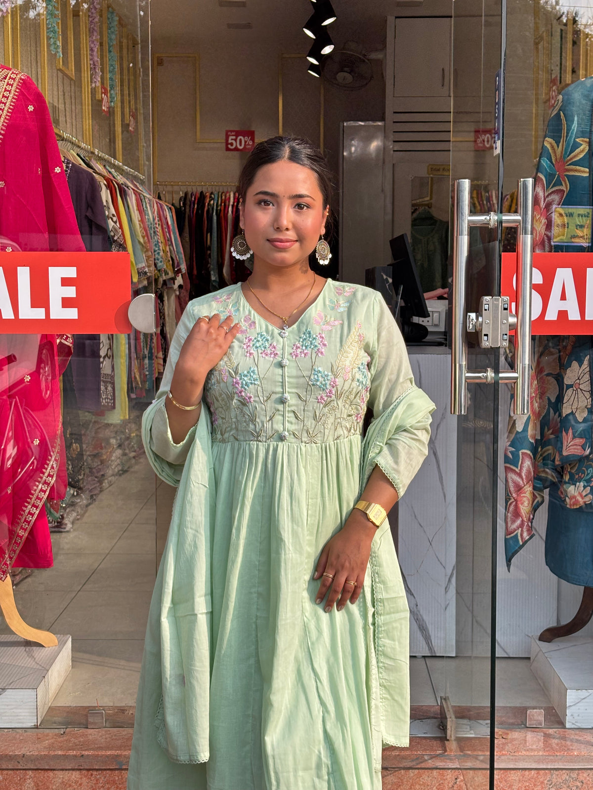 Floral Bloom Anarkali Set – Mint Green