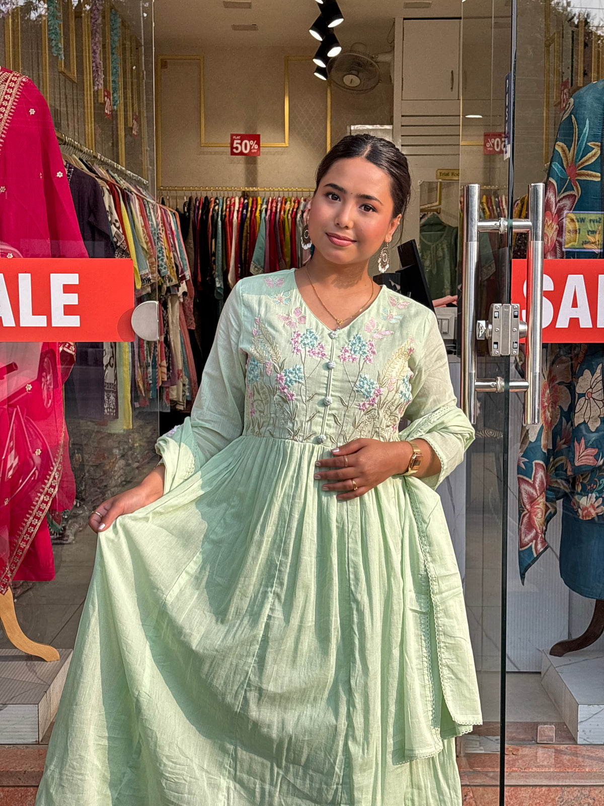 Floral Bloom Anarkali Set – Mint Green