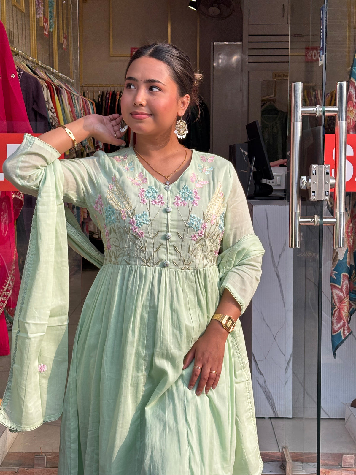 Floral Bloom Anarkali Set – Mint Green