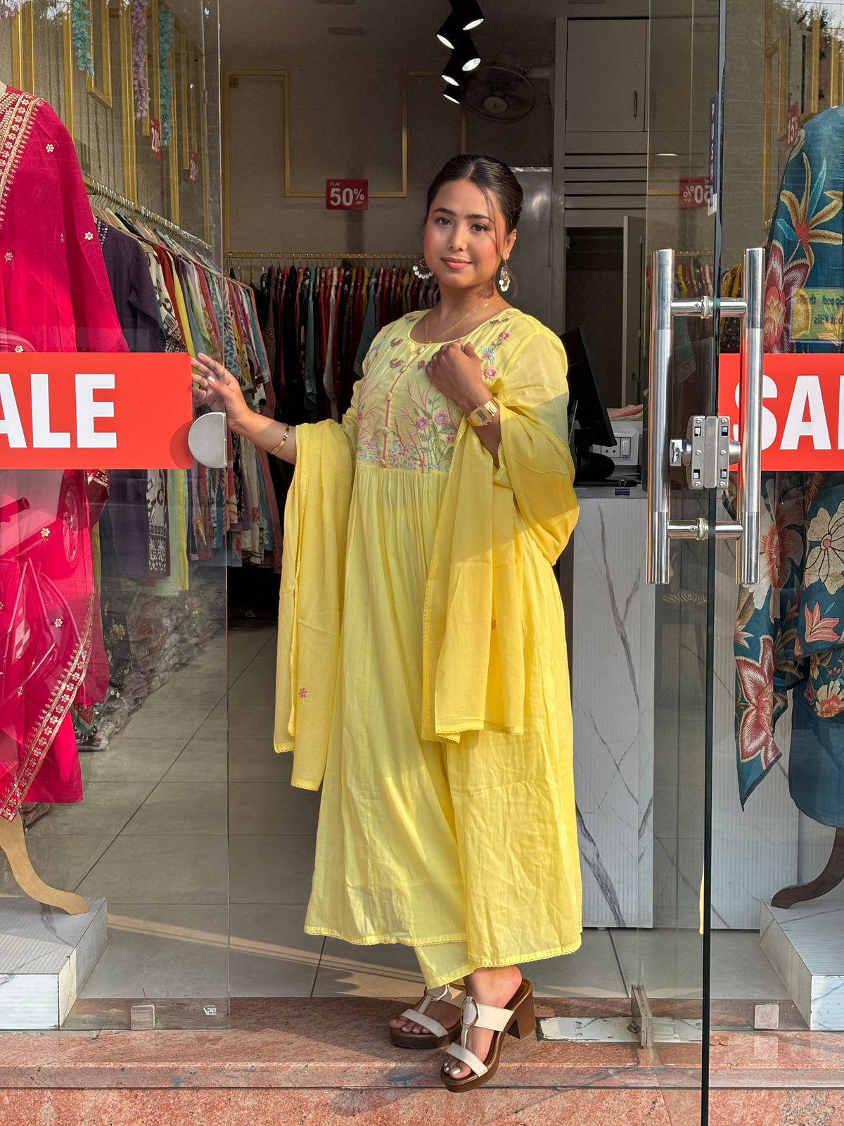 Floral Bloom Anarkali Set – Sunshine Yellow