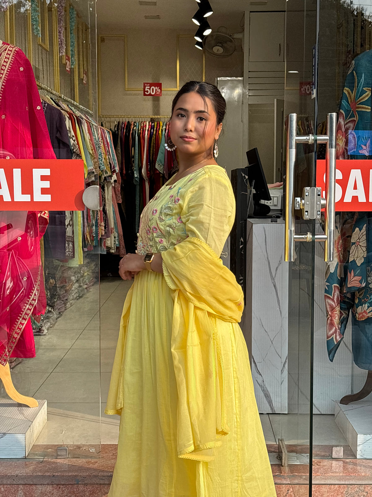 Floral Bloom Anarkali Set – Sunshine Yellow