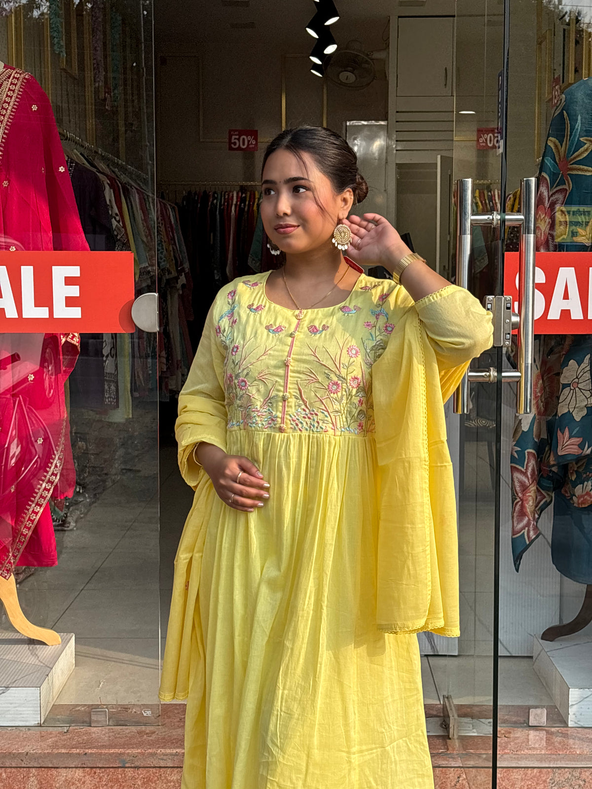 Floral Bloom Anarkali Set – Sunshine Yellow