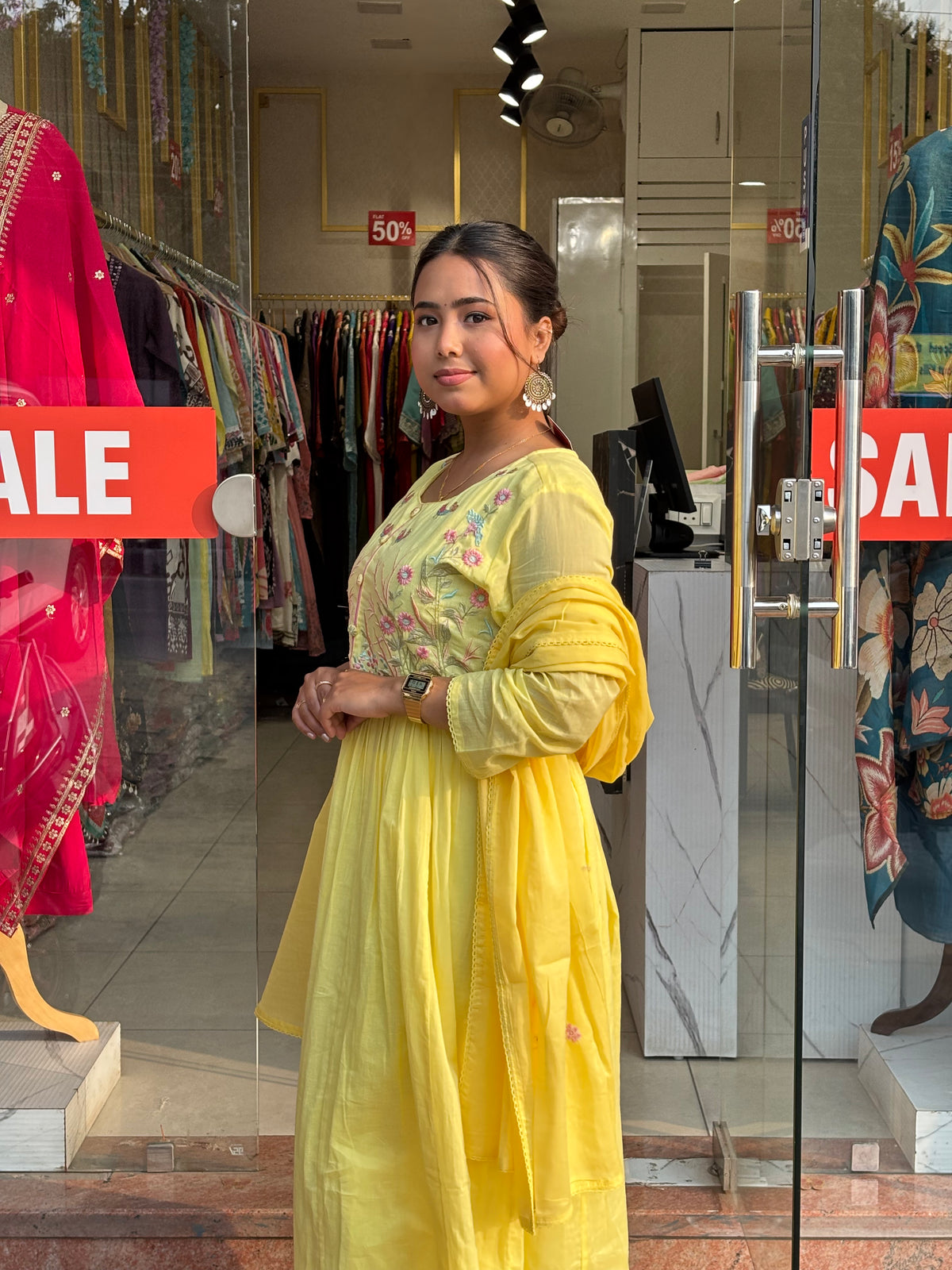 Floral Bloom Anarkali Set – Sunshine Yellow