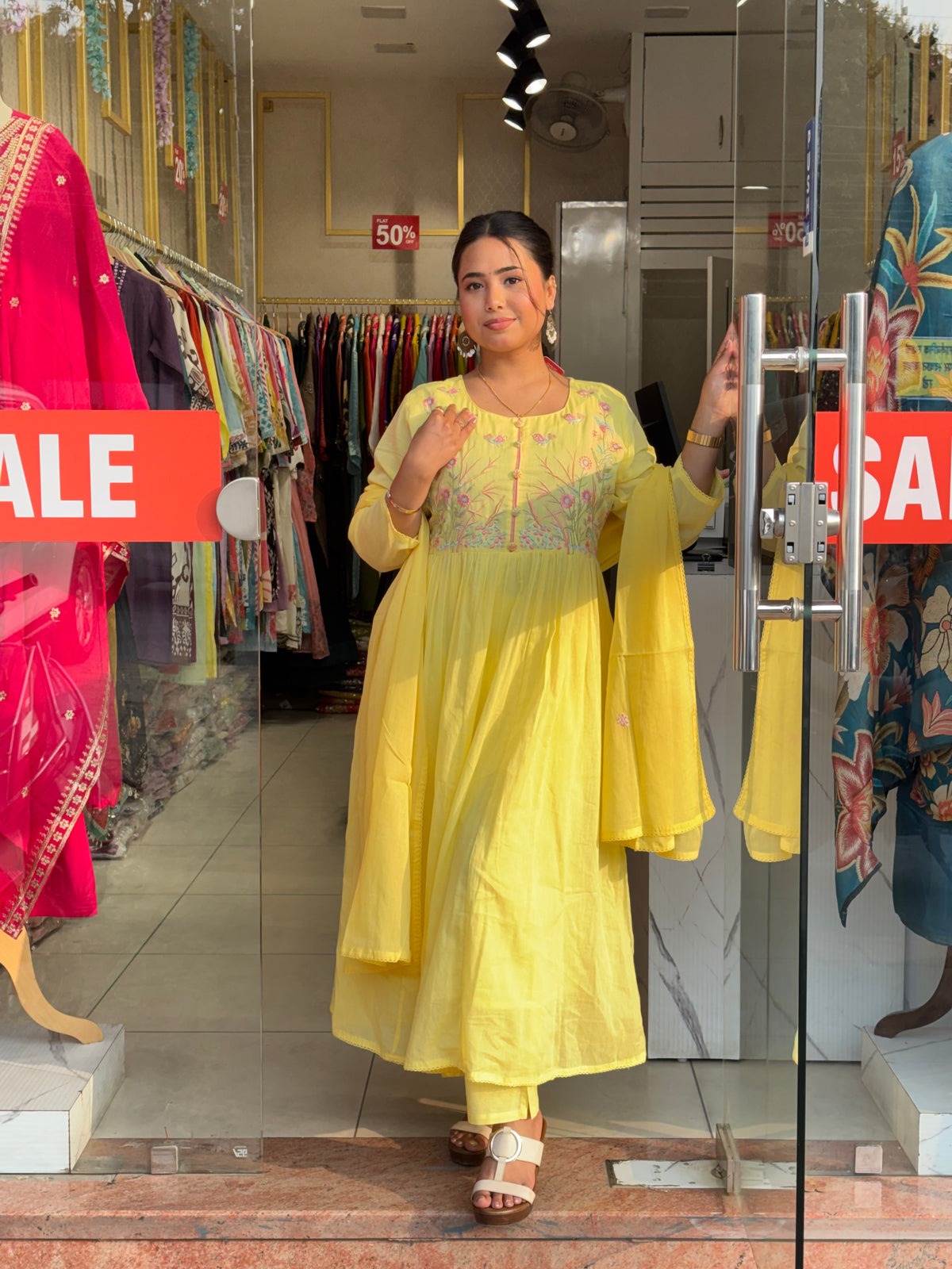 Floral Bloom Anarkali Set – Sunshine Yellow