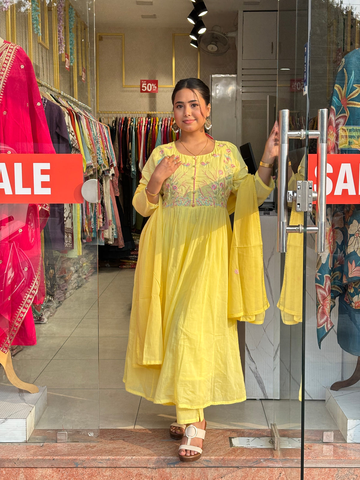Floral Bloom Anarkali Set – Sunshine Yellow