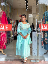 Floral Bloom Anarkali Set – Seafoam Blue