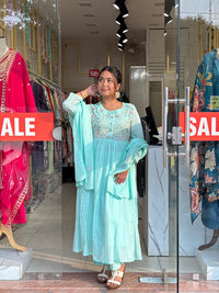 Floral Bloom Anarkali Set – Seafoam Blue