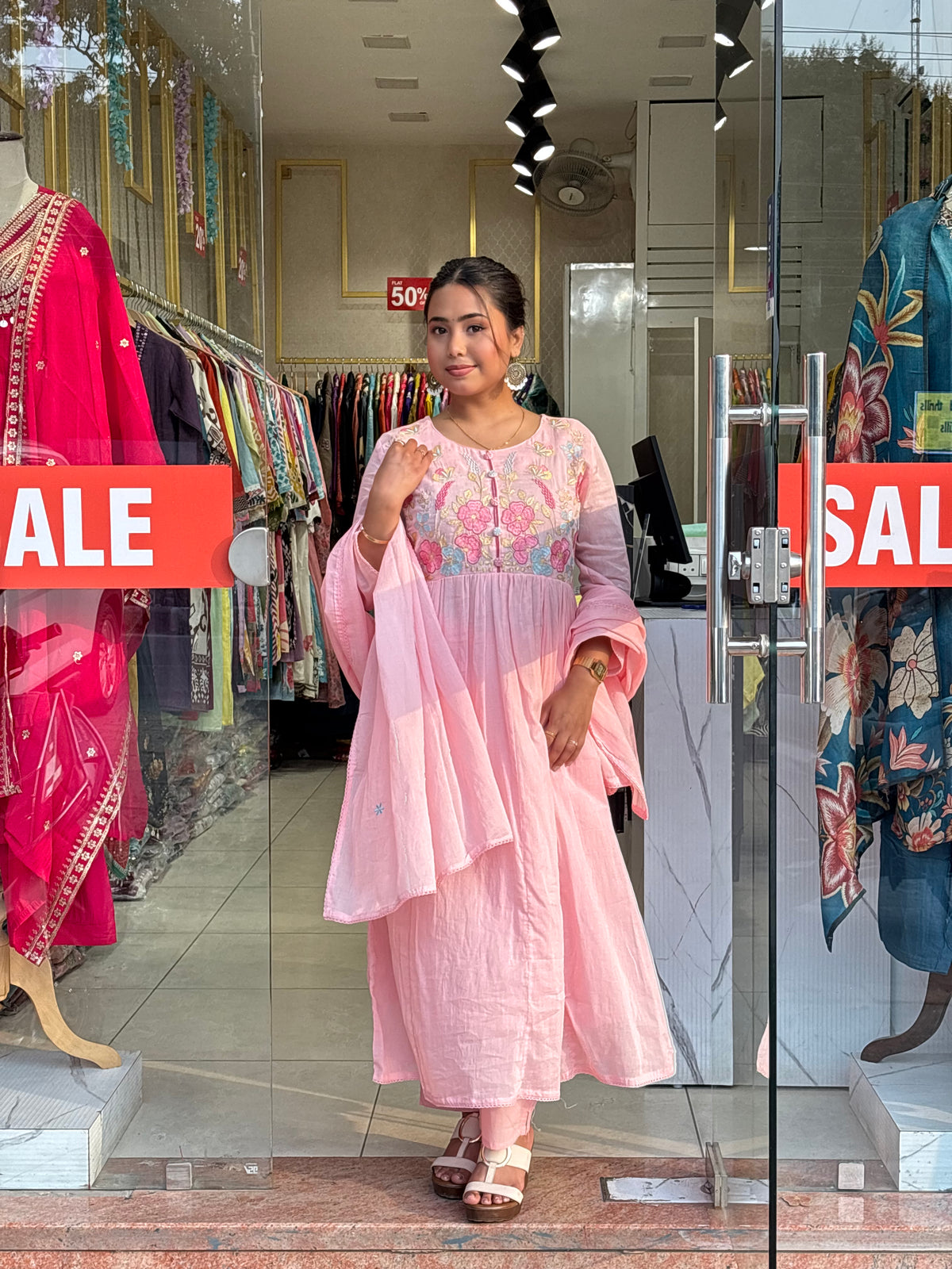 Floral Bloom Anarkali Set – Petal Pink