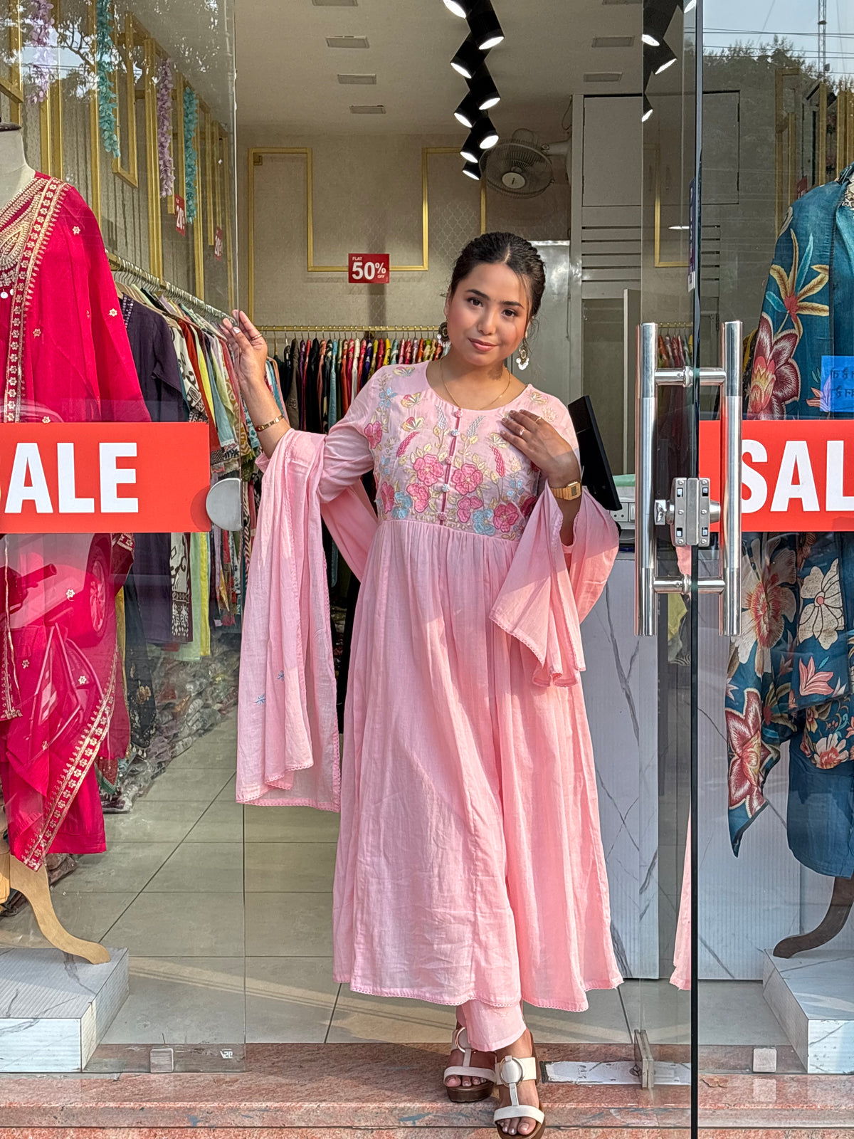 Floral Bloom Anarkali Set – Petal Pink