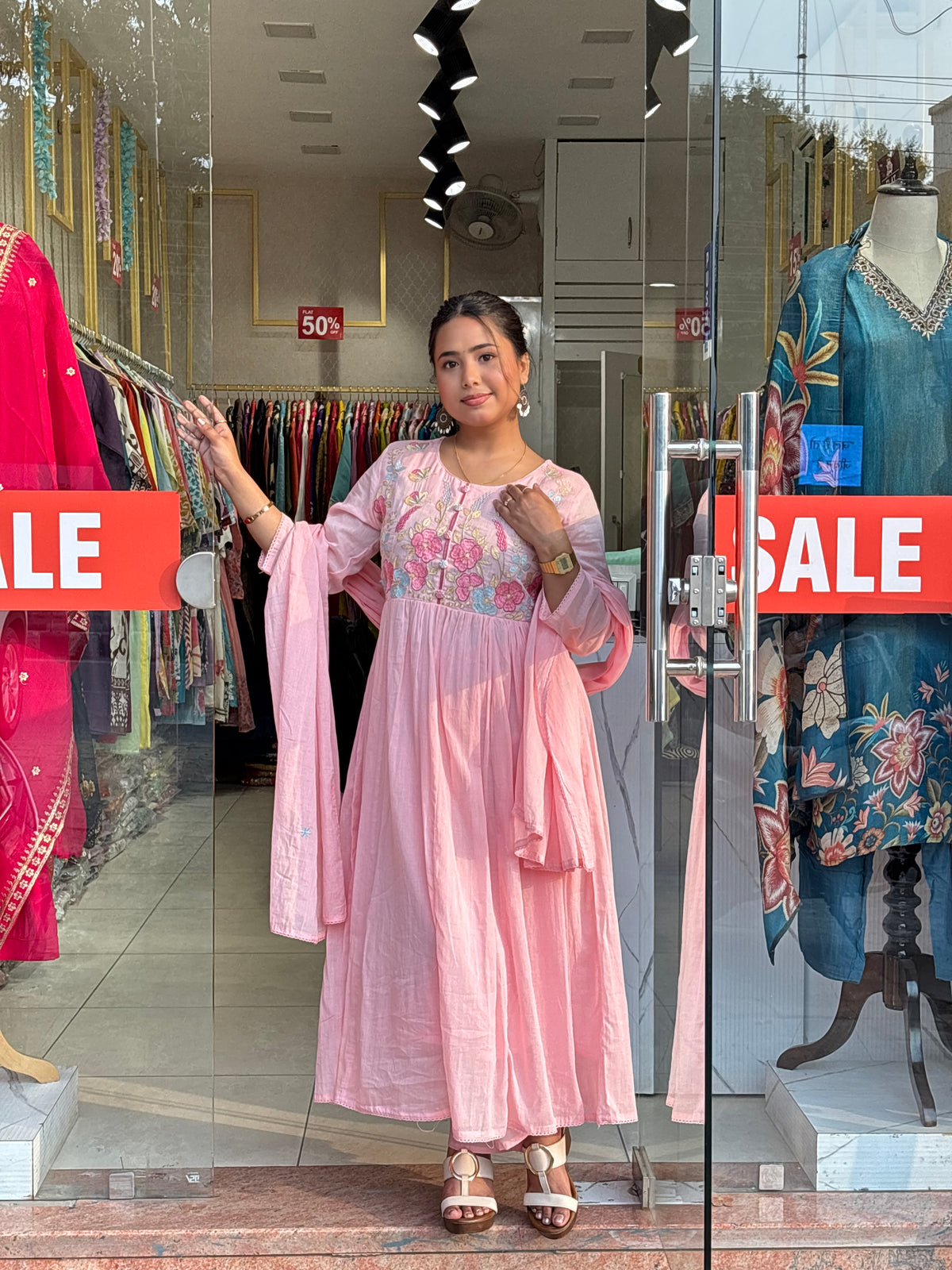 Floral Bloom Anarkali Set – Petal Pink