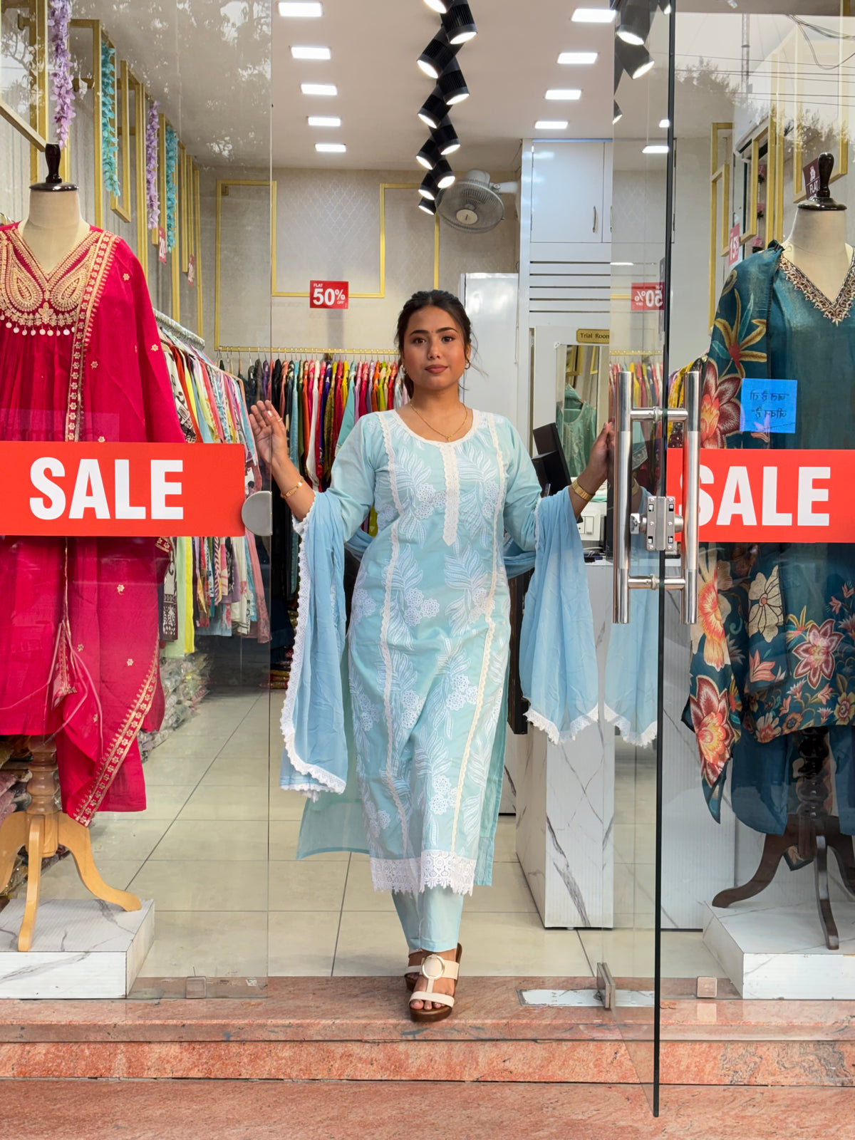 Powder Blue Lace Embroidered Suit