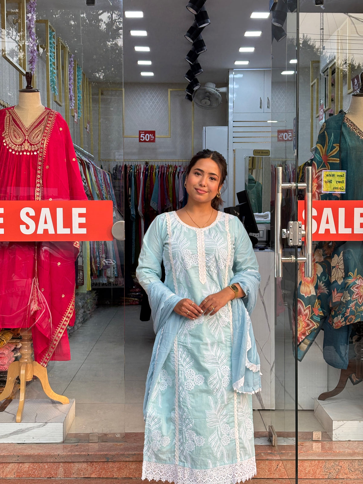 Powder Blue Lace Embroidered Suit