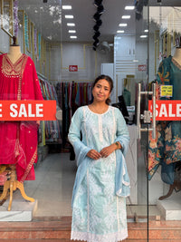 Powder Blue Lace Embroidered Suit