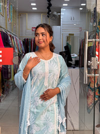 Powder Blue Lace Embroidered Suit