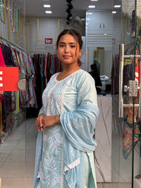 Powder Blue Lace Embroidered Suit